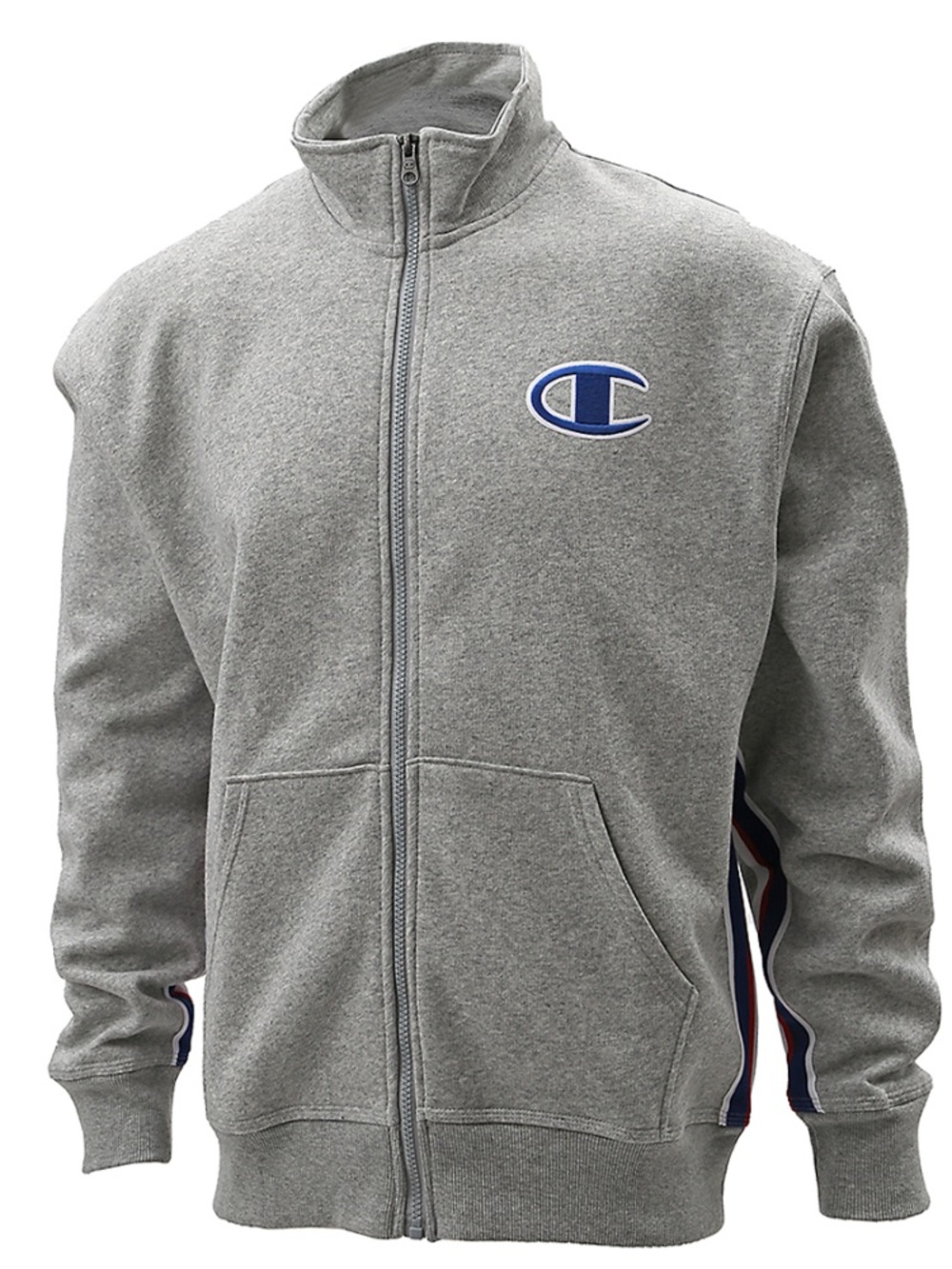 NWT Champion Gray Zip-Up Track Jacket with Navy & Red Side Stripe, Men’s Medium